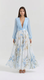 FLORENCIA | Vestido Maxi Bicolor con Falda Floral