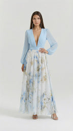 FLORENCIA | Vestido Maxi Bicolor con Falda Floral
