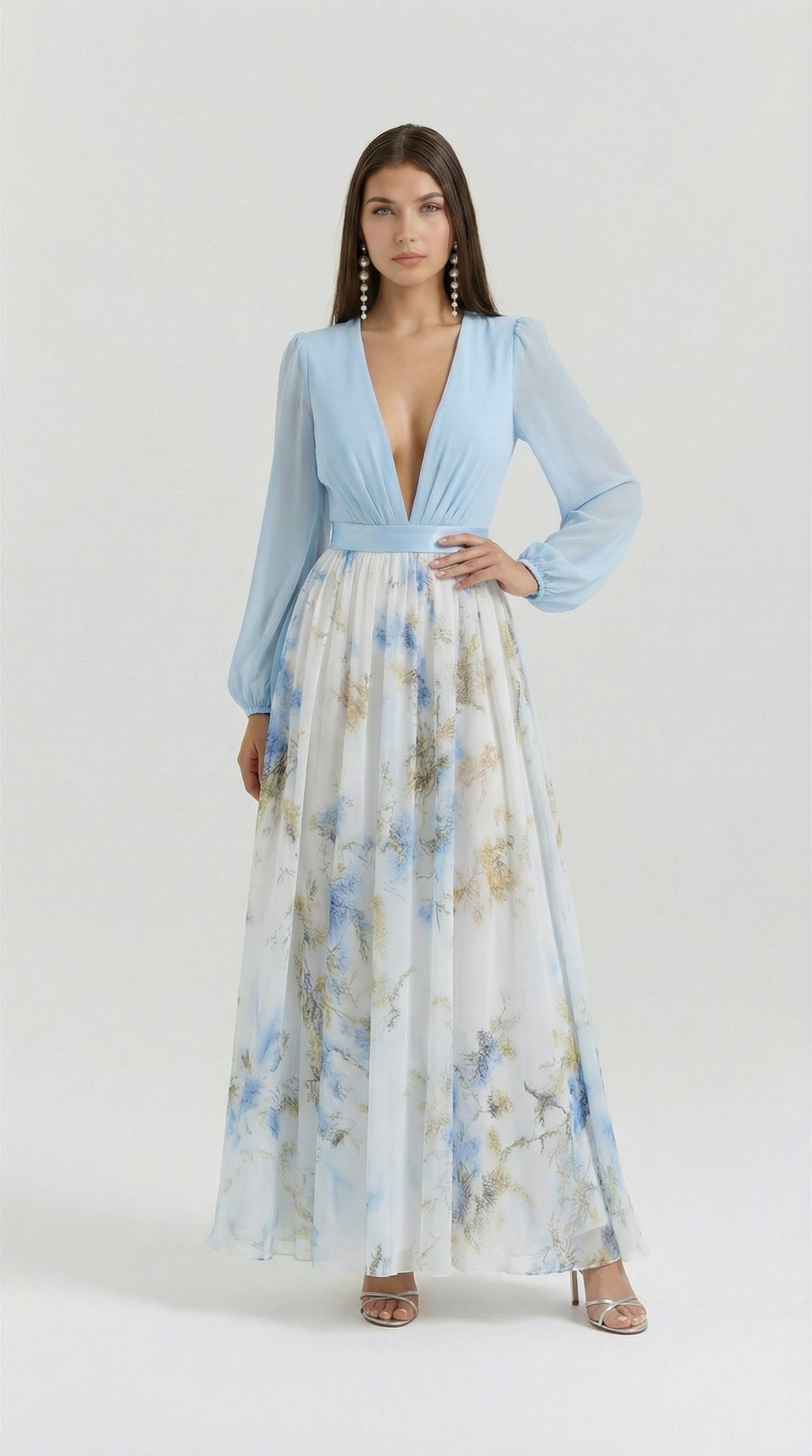 FLORENCIA | Vestido Maxi Bicolor con Falda Floral