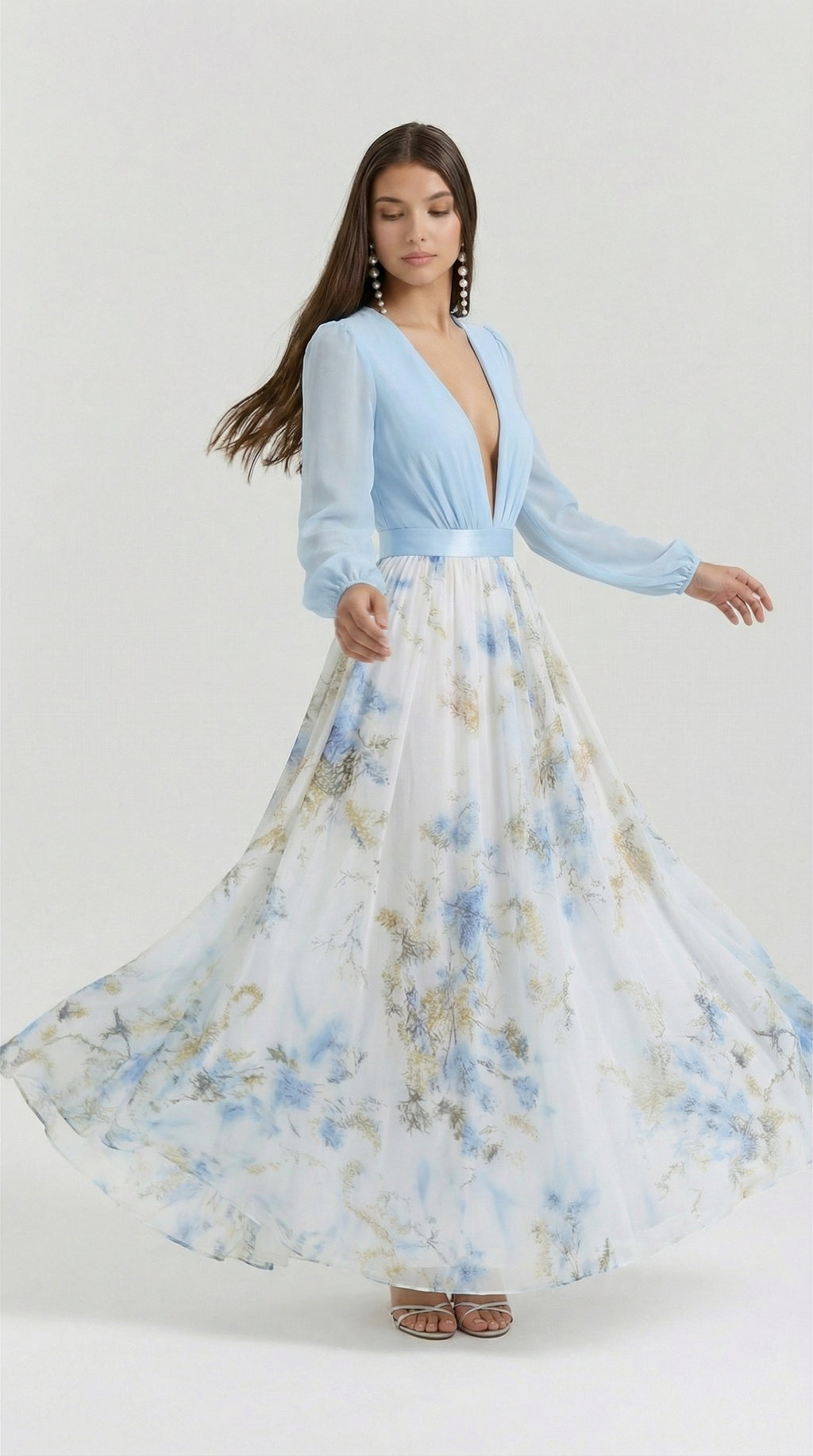 FLORENCIA | Vestido Maxi Bicolor con Falda Floral