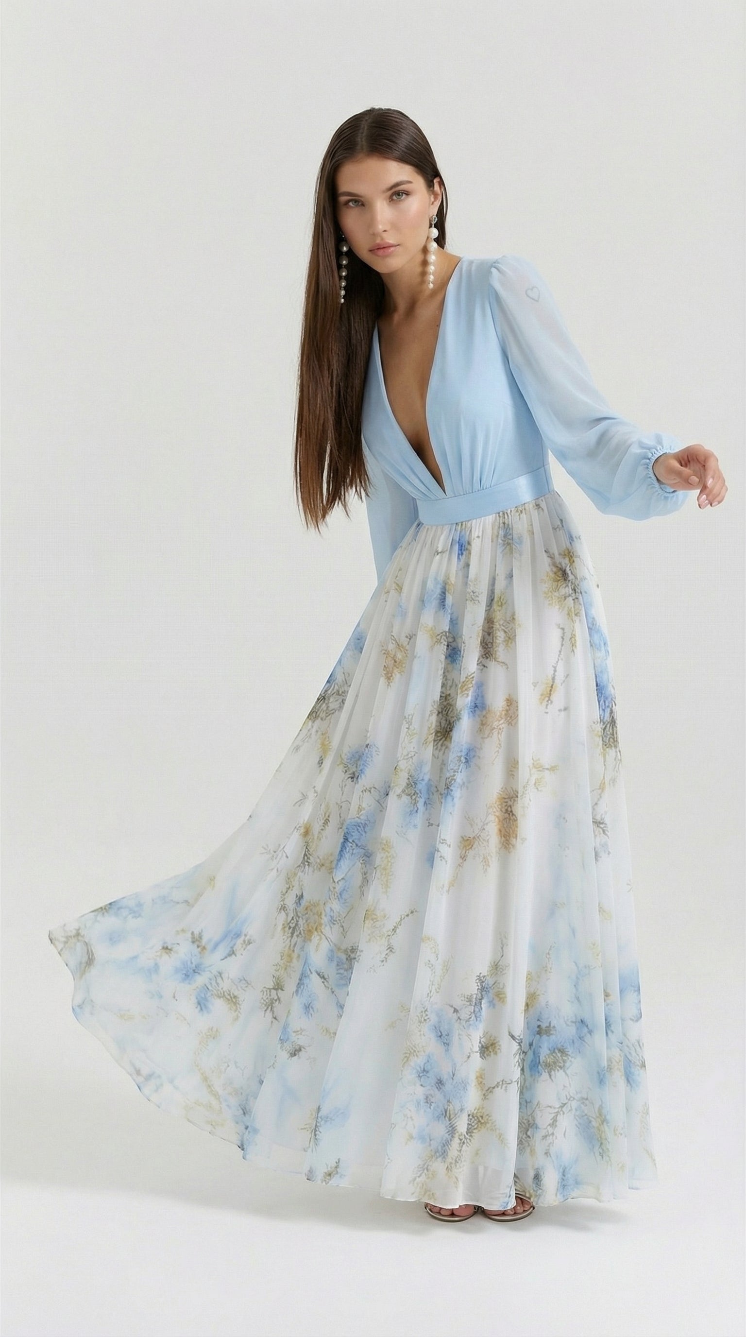 FLORENCIA | Vestido Maxi Bicolor con Falda Floral