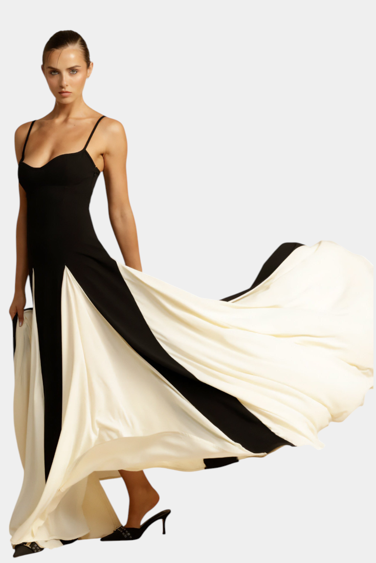 Catalina Vestido Maxi Bicolor de Tirantes Finos
