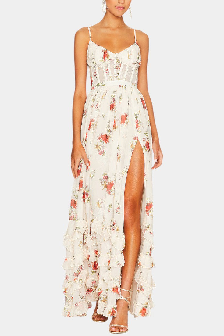 Luna Vestido Maxi con Corsé Floral y Silueta Sofisticada