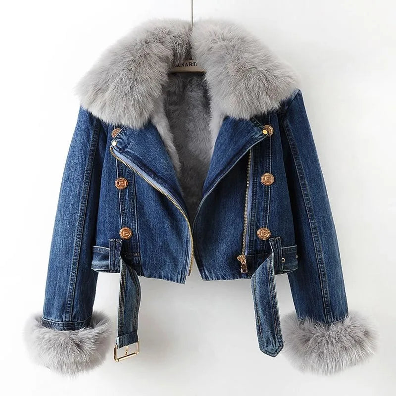 Amara Édition Luxe | Chaqueta denim cálida con forro de pelo
