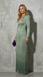 Clara · Vestido elegante de flecos con mangas
