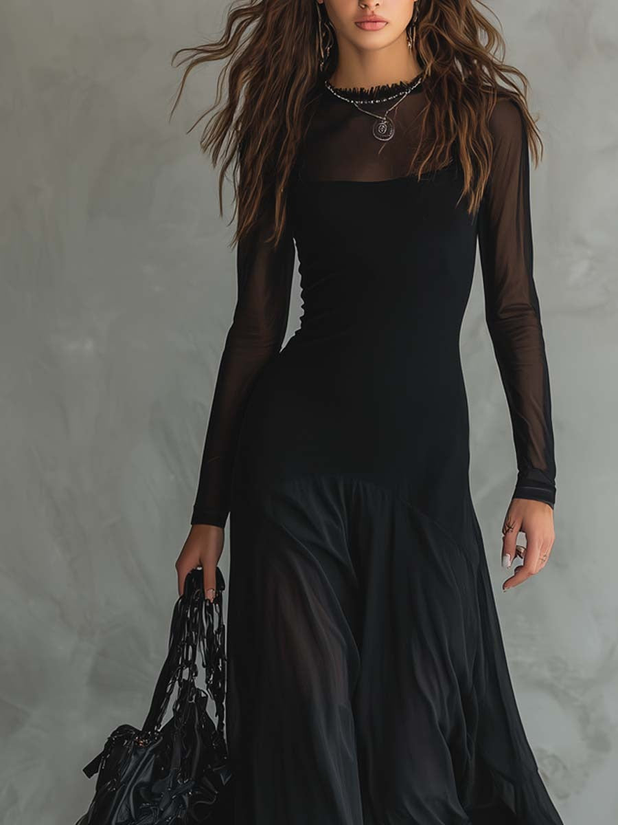 YEDRA | Vestido Maxi de Tul Negro Vaporoso