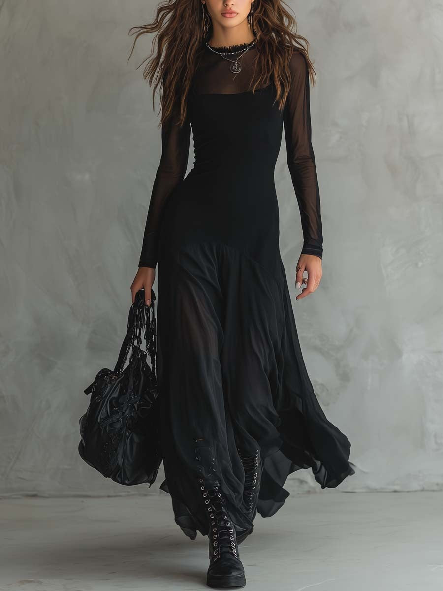 YEDRA | Vestido Maxi de Tul Negro Vaporoso