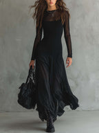YEDRA | Vestido Maxi de Tul Negro Vaporoso