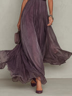Flavia ™ Vestido largo violeta con escote de lágrima y borde de encaje de chiffon