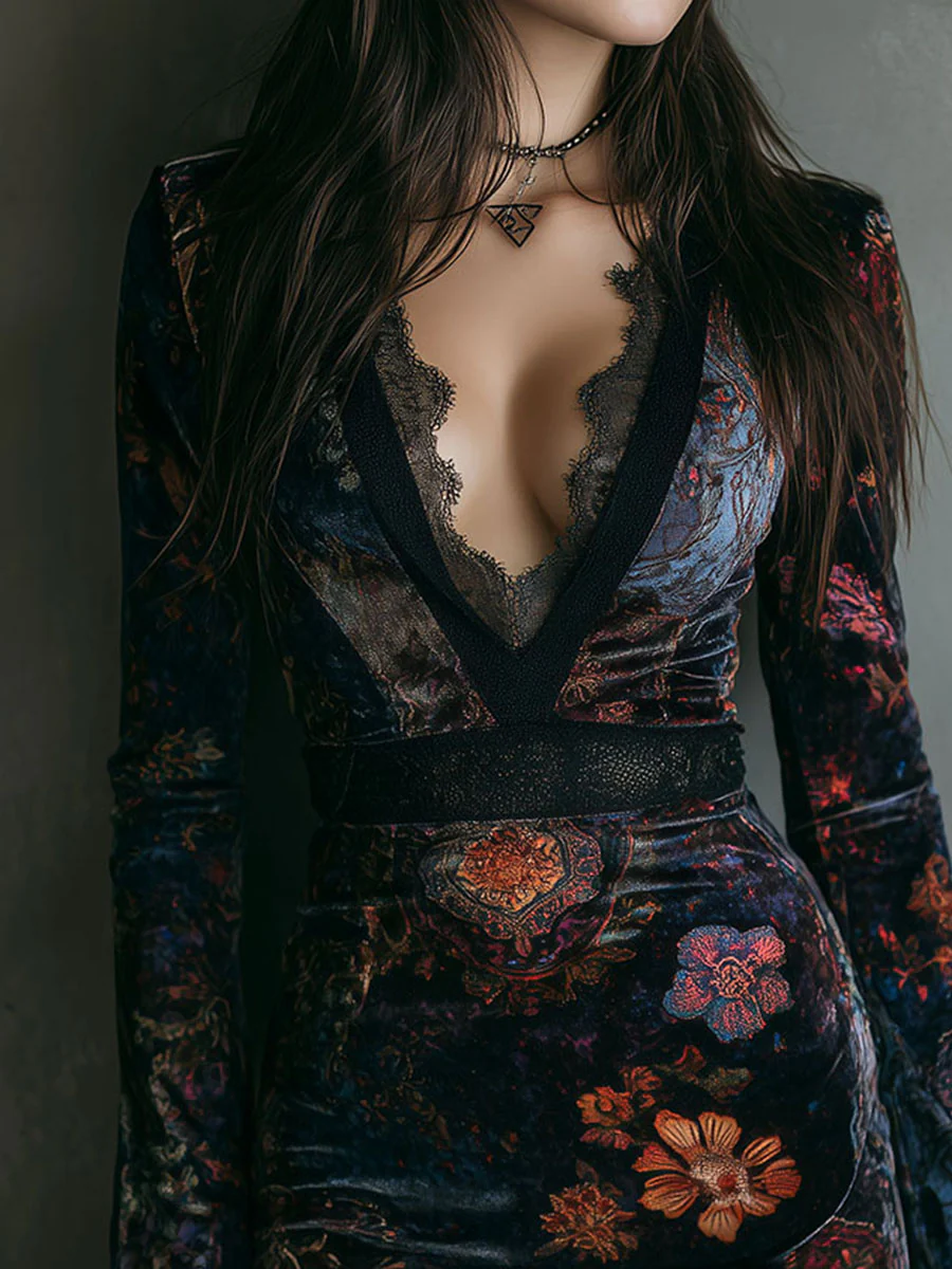 Vestido mini de terciopelo con escote profundo