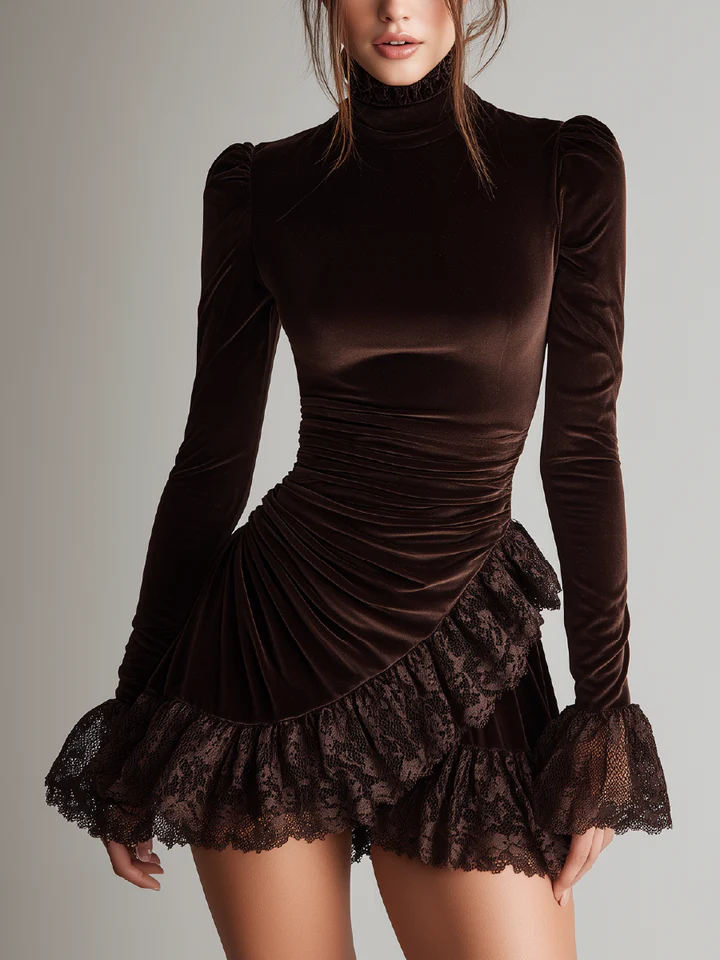 Madeleine | Vestido Corto de Terciopelo con Detalles de Encaje