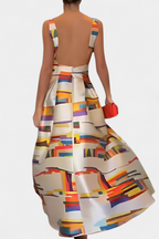 Zara Vestido con Espalda Descubierta y Estampado Artístico