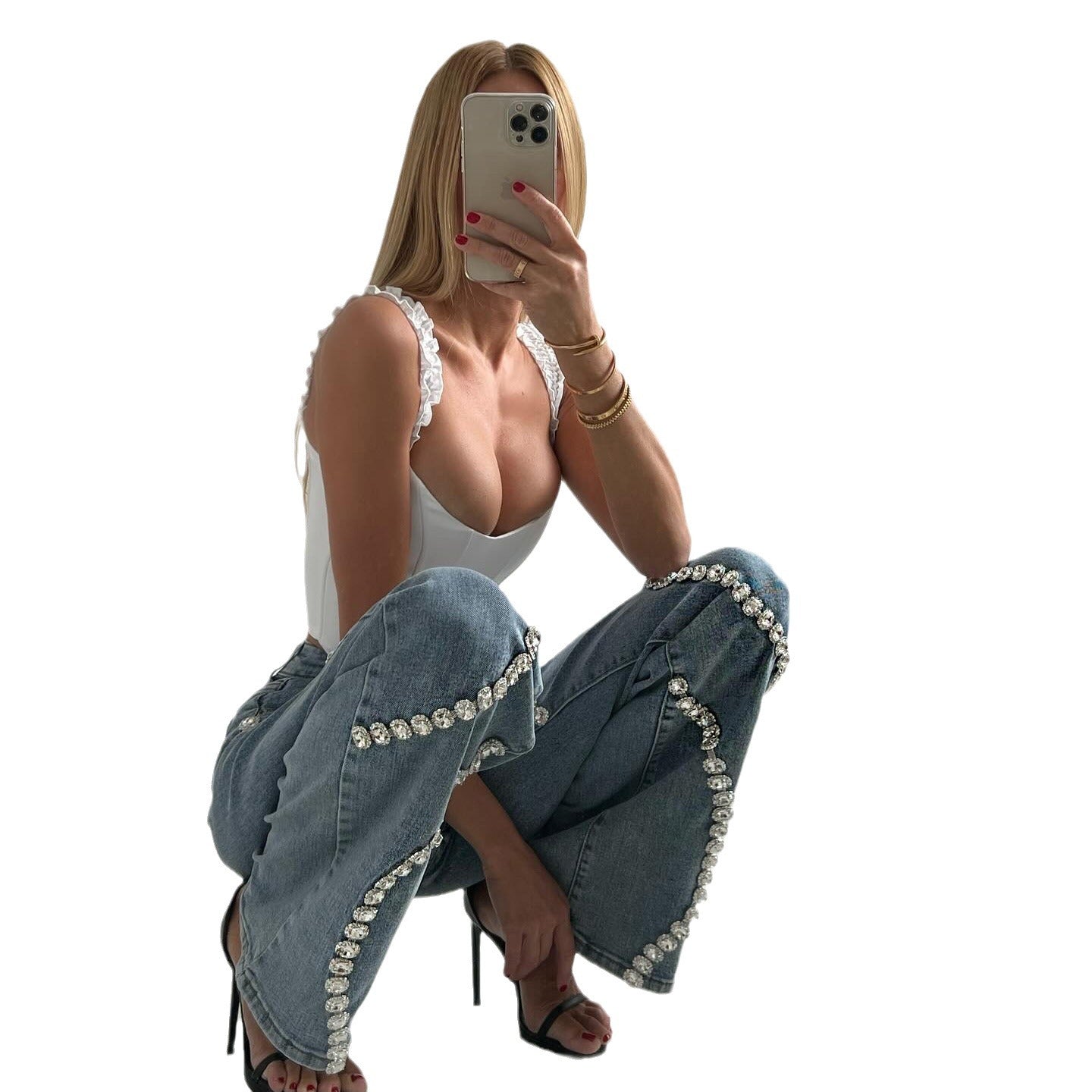 Vaqueros rectos y holgados con perlas