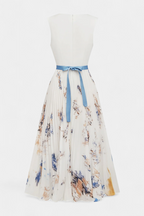 Elise Vestido Midi Sin Mangas con Estampado Floral y Plisado
