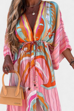 Joelle Vestido Maxi Arcoíris con Escote en V y Manga Murciélago