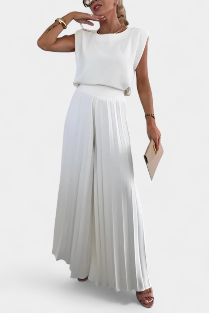 Liora Conjunto de Dos Piezas con Top Estructurado y Pantalón Plisado