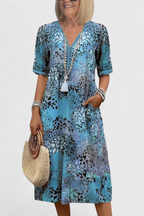 Perla Vestido Boho con Estampado Floral y Detalles en Crochet