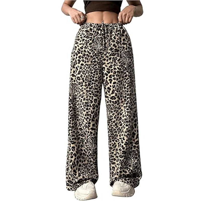 Pantalones casuales de cintura alta con estampado de leopardo