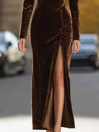 Octavia | Vestido de Noche de Terciopelo Luxe con Cuello Alto y Abertura