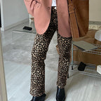 Pantalones rectos de cintura alta con estampado de leopardo