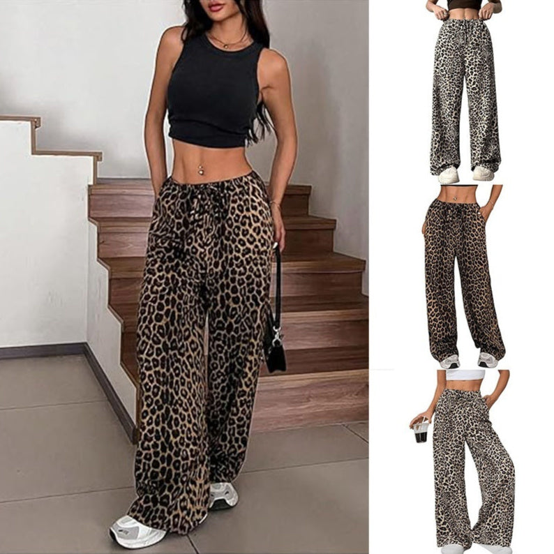 Pantalones casuales de cintura alta con estampado de leopardo