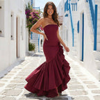 Xyrelle - Vestido maxi sin mangas con abertura y volantes