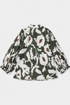 Filomena Blusa con Media Botonadura y Manga Abullonada en Estampado Floral Abstracto