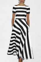Lustra Vestido Maxi de Rayas con Corte Fluido y Caída Relajada
