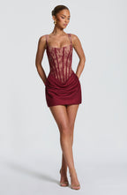 Vestido corto Cornelia - Encaje burdeos