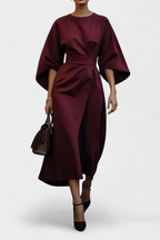 Micaela Vestido Midi con Mangas Lantern y Cintura Ceñida