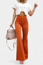 Kiara Pantalones de Terciopelo de Pierna Ancha de Cintura Alta
