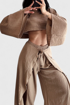 Elsie Conjunto Fluido con Kimono y Pantalón Cruzado
