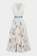 Elise Vestido Midi Sin Mangas con Estampado Floral y Plisado
