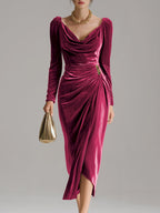 Vestido largo de terciopelo drapeado | Elegancia refinada