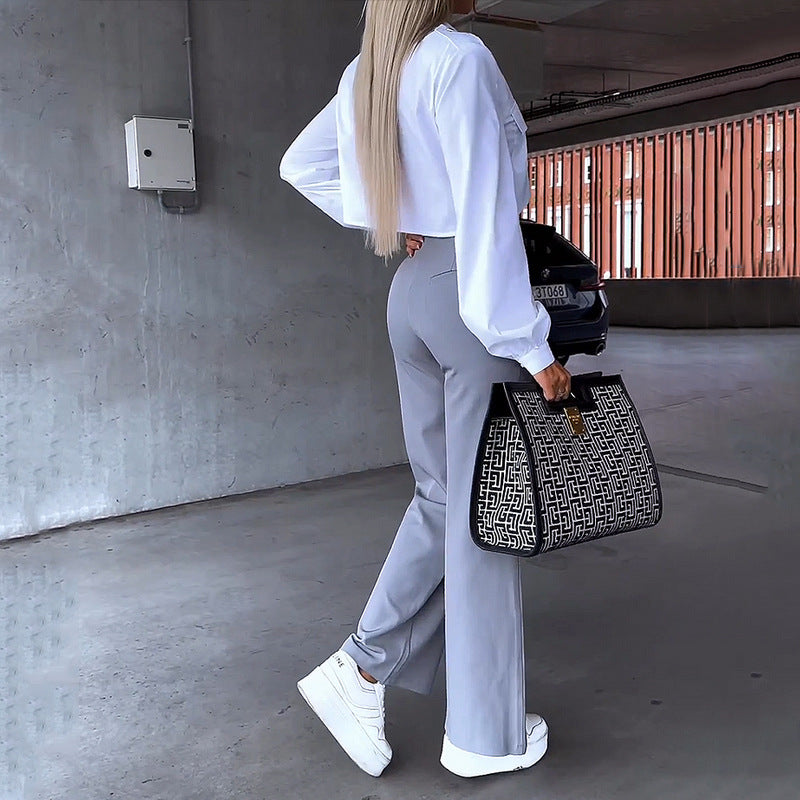 Camisa y Pantalón de traje holgado de moda para mujer (CONJUNTO)