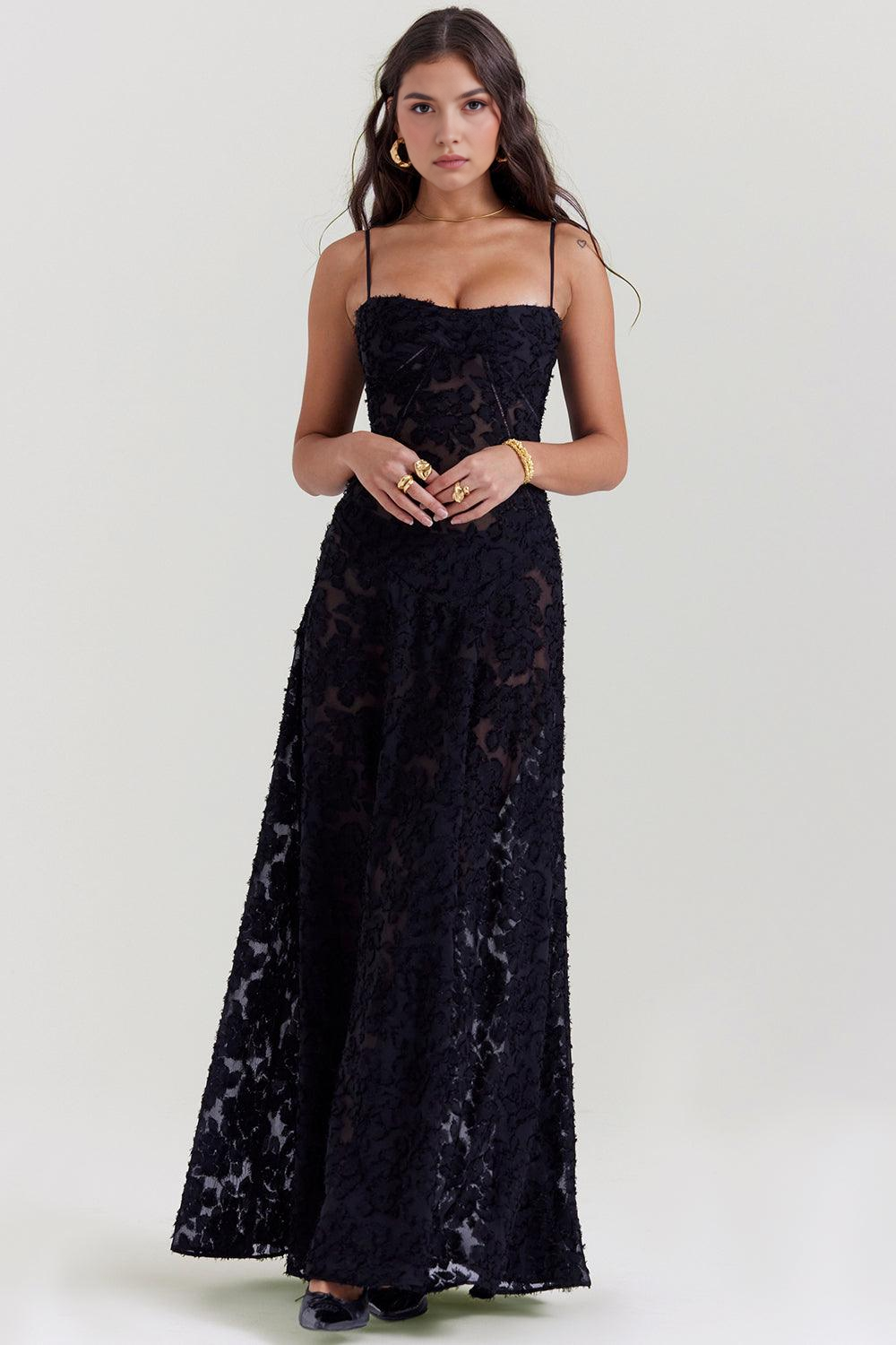 NOIR SEREN | Vestido Corsé de Terciopelo Floral