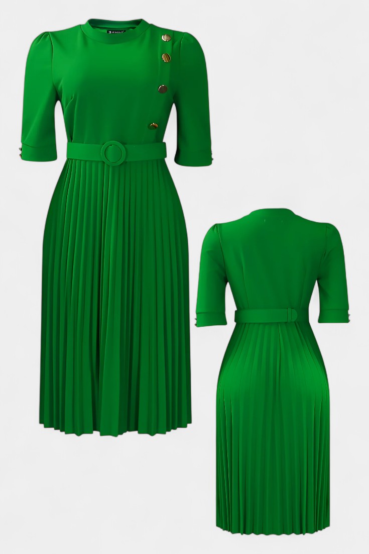 Zandie Vestido con Pliegues y Botones Decorativos