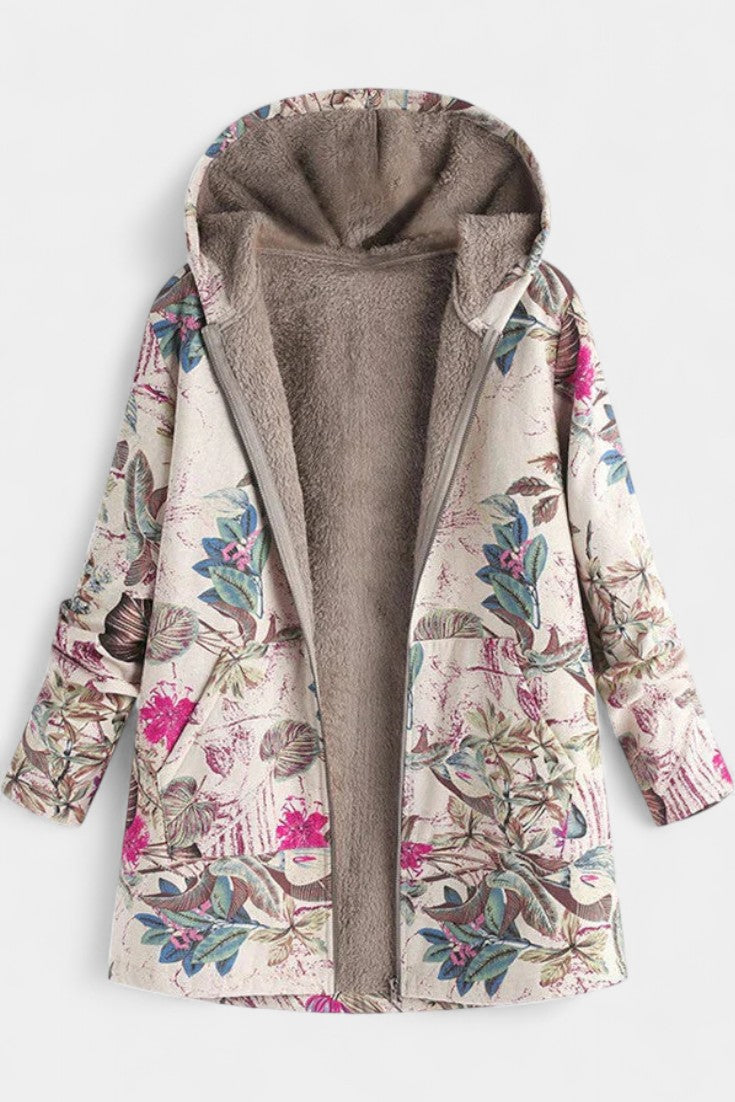 April Abrigo Floral de Invierno con Capucha