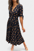 Lizzie Vestido Midi de Lunares con Escote en V Profundo