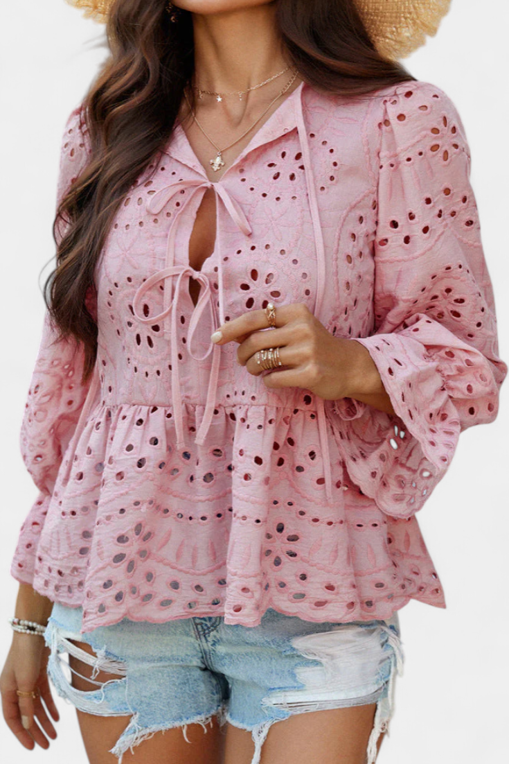 Kayden Blusa Bohemia de Encaje con Corte Fluido