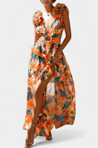 Zuleika Vestido de Chifón con Volantes y Aberturas Laterales