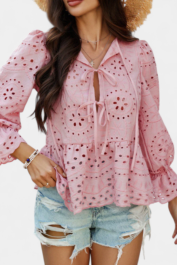 Kayden Blusa Bohemia de Encaje con Corte Fluido