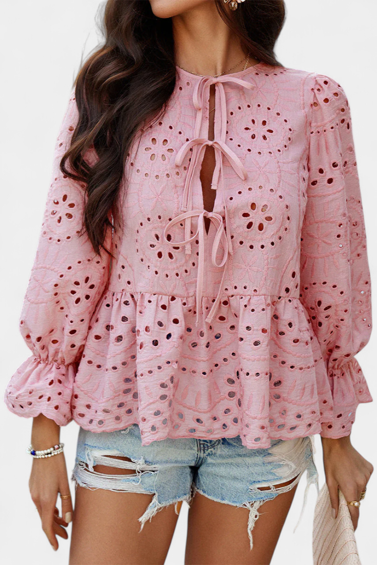 Kayden Blusa Bohemia de Encaje con Corte Fluido