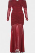 Cornella Vestido Maxi Strapless con Fruncidos Esculturales
