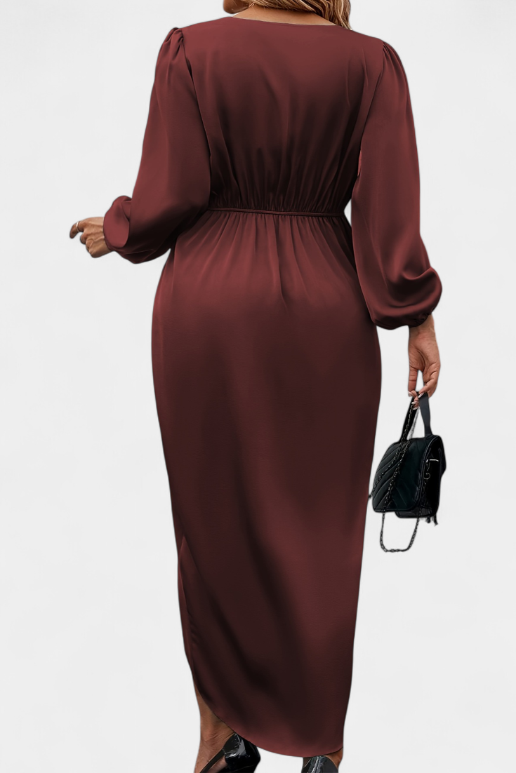 Giada Vestido Largo Elegante con Escote en V y Abertura Lateral