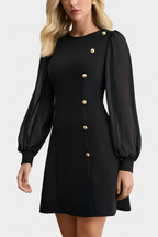 Jacequeline Vestido A-Line con Botones y Cuello Redondo