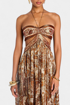 Tasha Vestido Maxi Halter con Espalda Descubierta y Detalles Huecos