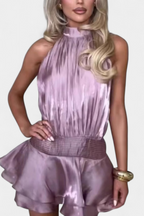 Azucena Vestido Mini con Espalda Abierta y Cintura Plisada