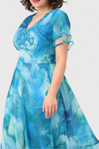 Almira Vestido Azul de Gasa con Estampado Acuarela