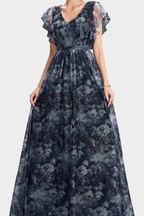 Mariana Vestido Largo Aireado de Chifón con Estampado Floral